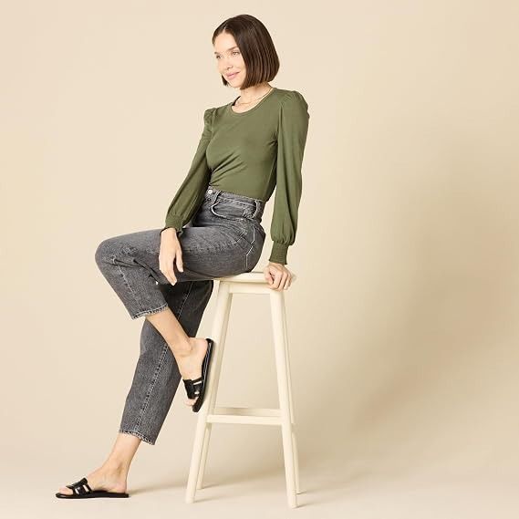 Olive Green Long Sleeve Top image 2